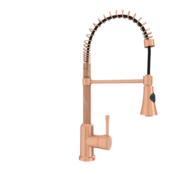 Copper Kitchen Faucet with Soap Dispenser, Single Handle Solid Brass High Arc Pull Down Sprayer Head Kitchen Sink Faucets with Deck Plate — AK96565-SD-C
