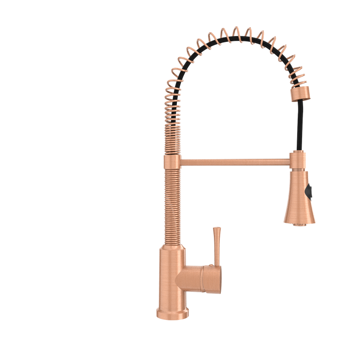 Copper Kitchen Faucet with Soap Dispenser, Single Handle Solid Brass High Arc Pull Down Sprayer Head Kitchen Sink Faucets with Deck Plate — AK96565-SD-C