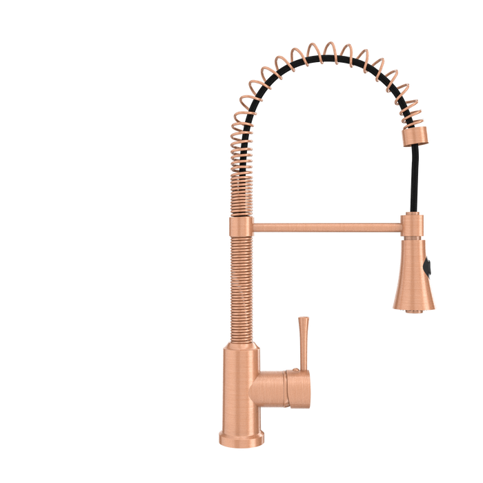 Copper Kitchen Faucet with Soap Dispenser, Single Handle Solid Brass High Arc Pull Down Sprayer Head Kitchen Sink Faucets with Deck Plate — AK96565-SD-C