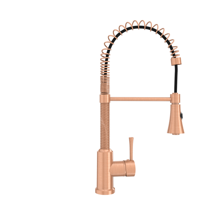 Copper Kitchen Faucet with Soap Dispenser, Single Handle Solid Brass High Arc Pull Down Sprayer Head Kitchen Sink Faucets with Deck Plate — AK96565-SD-C