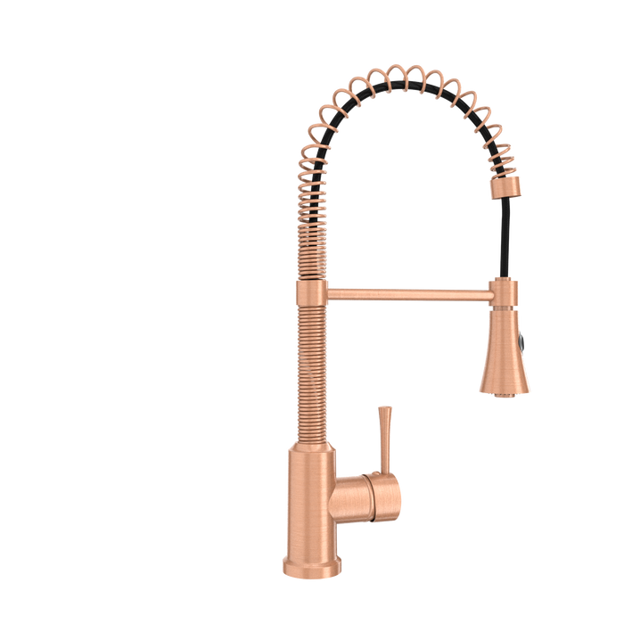 Copper Kitchen Faucet with Soap Dispenser, Single Handle Solid Brass High Arc Pull Down Sprayer Head Kitchen Sink Faucets with Deck Plate — AK96565-SD-C