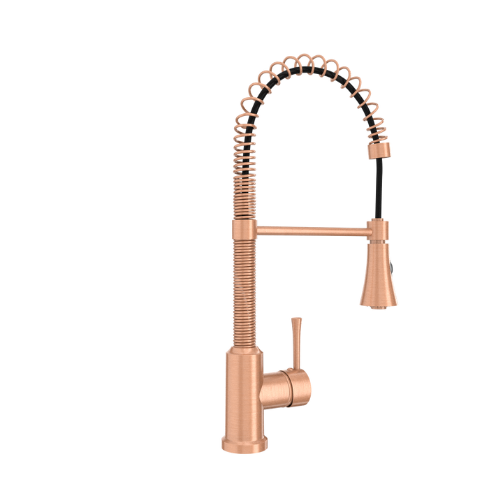 Copper Kitchen Faucet with Soap Dispenser, Single Handle Solid Brass High Arc Pull Down Sprayer Head Kitchen Sink Faucets with Deck Plate — AK96565-SD-C
