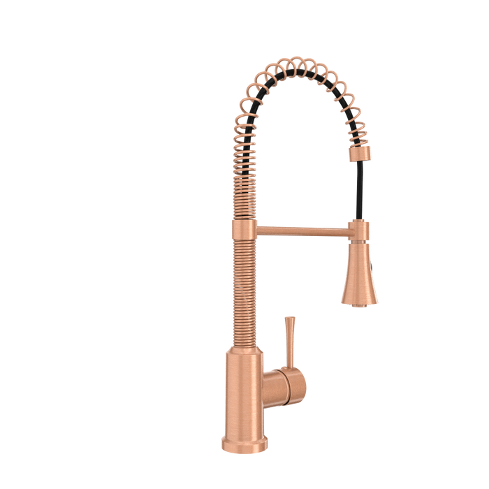 Copper Kitchen Faucet with Soap Dispenser, Single Handle Solid Brass High Arc Pull Down Sprayer Head Kitchen Sink Faucets with Deck Plate — AK96565-SD-C