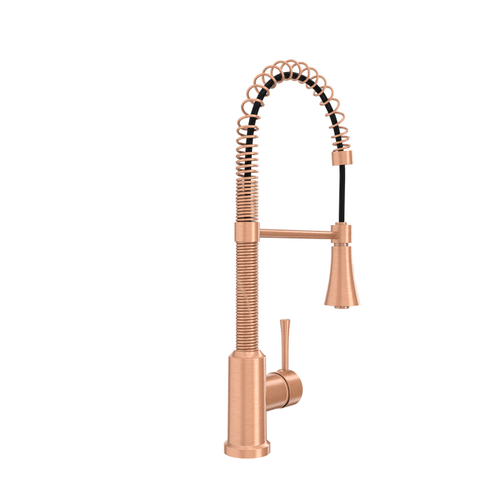 Copper Kitchen Faucet with Soap Dispenser, Single Handle Solid Brass High Arc Pull Down Sprayer Head Kitchen Sink Faucets with Deck Plate — AK96565-SD-C
