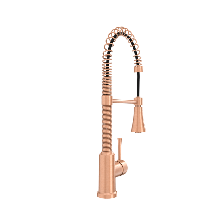 Copper Kitchen Faucet with Soap Dispenser, Single Handle Solid Brass High Arc Pull Down Sprayer Head Kitchen Sink Faucets with Deck Plate — AK96565-SD-C