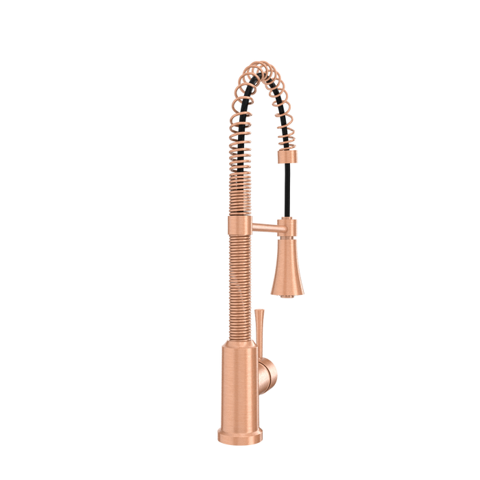 Copper Kitchen Faucet with Soap Dispenser, Single Handle Solid Brass High Arc Pull Down Sprayer Head Kitchen Sink Faucets with Deck Plate — AK96565-SD-C