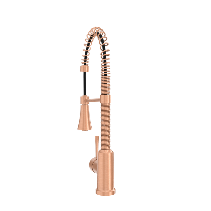 Copper Kitchen Faucet with Soap Dispenser, Single Handle Solid Brass High Arc Pull Down Sprayer Head Kitchen Sink Faucets with Deck Plate — AK96565-SD-C