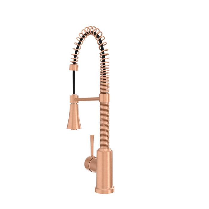 Copper Kitchen Faucet with Soap Dispenser, Single Handle Solid Brass High Arc Pull Down Sprayer Head Kitchen Sink Faucets with Deck Plate — AK96565-SD-C