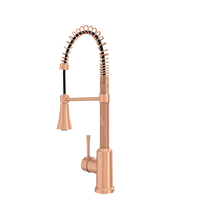 Copper Kitchen Faucet with Soap Dispenser, Single Handle Solid Brass High Arc Pull Down Sprayer Head Kitchen Sink Faucets with Deck Plate — AK96565-SD-C
