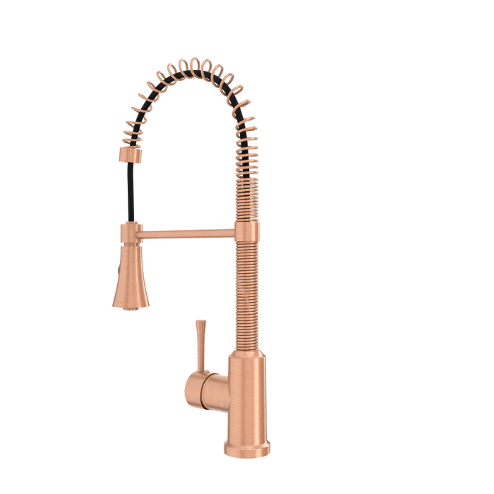 Copper Kitchen Faucet with Soap Dispenser, Single Handle Solid Brass High Arc Pull Down Sprayer Head Kitchen Sink Faucets with Deck Plate — AK96565-SD-C