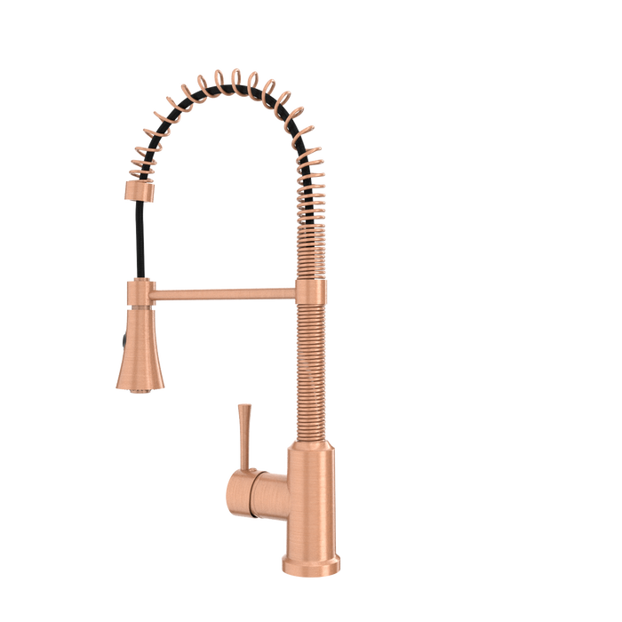 Copper Kitchen Faucet with Soap Dispenser, Single Handle Solid Brass High Arc Pull Down Sprayer Head Kitchen Sink Faucets with Deck Plate — AK96565-SD-C