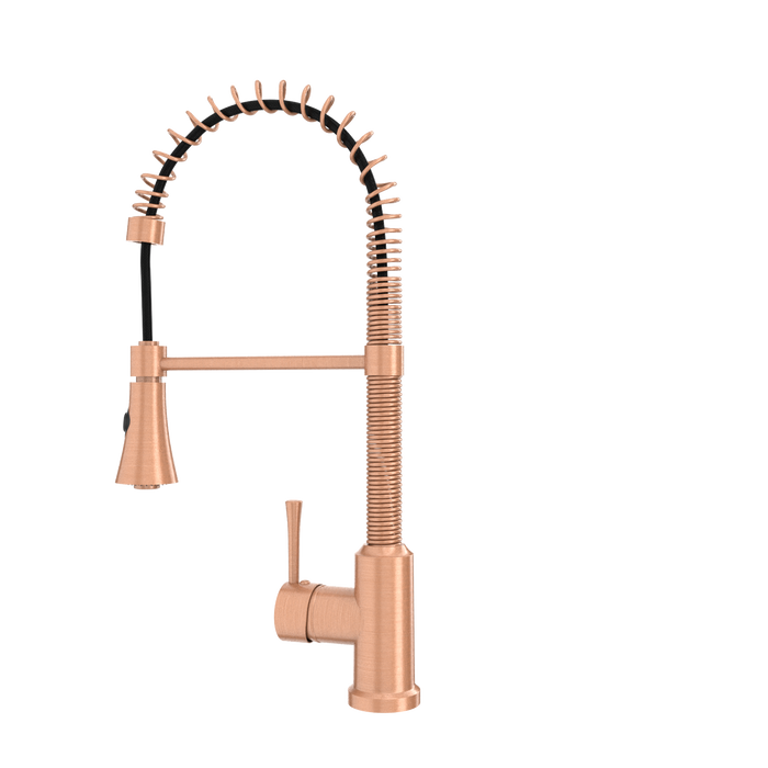 Copper Kitchen Faucet with Soap Dispenser, Single Handle Solid Brass High Arc Pull Down Sprayer Head Kitchen Sink Faucets with Deck Plate — AK96565-SD-C