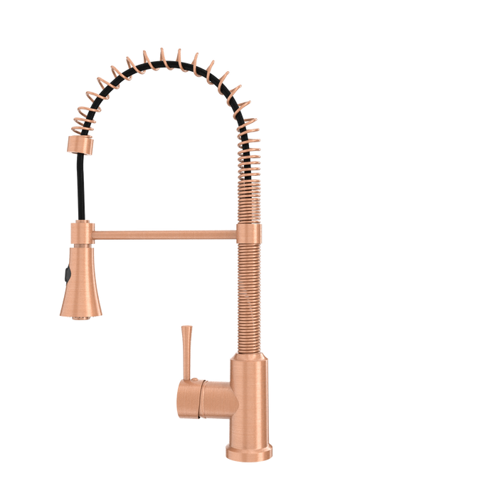 Copper Kitchen Faucet with Soap Dispenser, Single Handle Solid Brass High Arc Pull Down Sprayer Head Kitchen Sink Faucets with Deck Plate — AK96565-SD-C