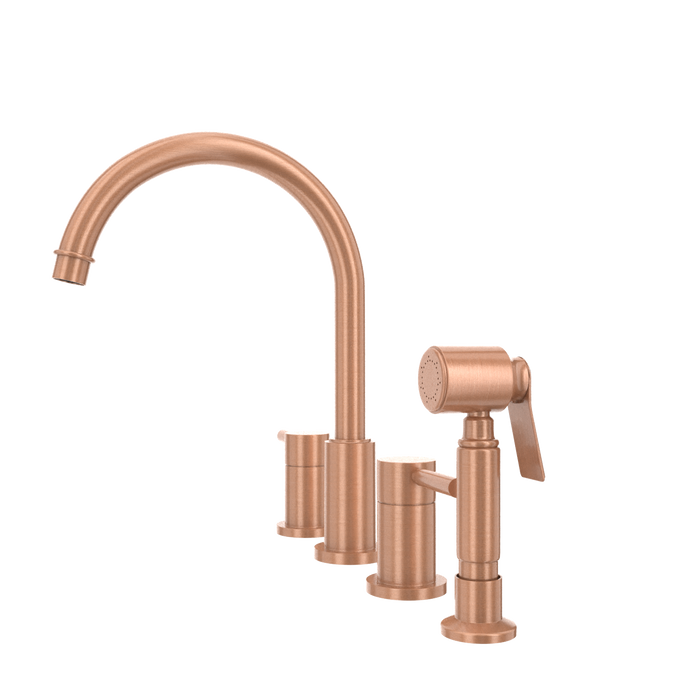 Two-Handles Copper Widespread Kitchen Faucet with Side Sprayer — AK96866-C-48