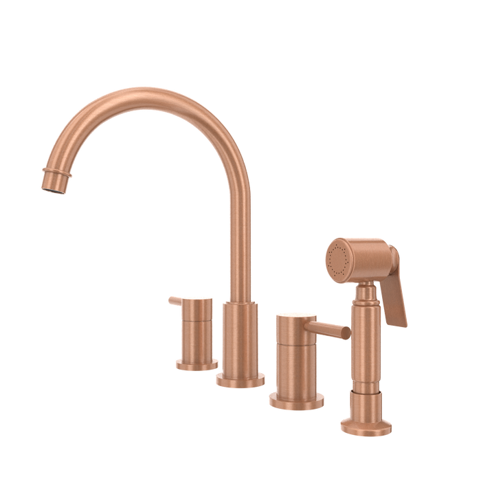 Two-Handles Copper Widespread Kitchen Faucet with Side Sprayer — AK96866-C-48