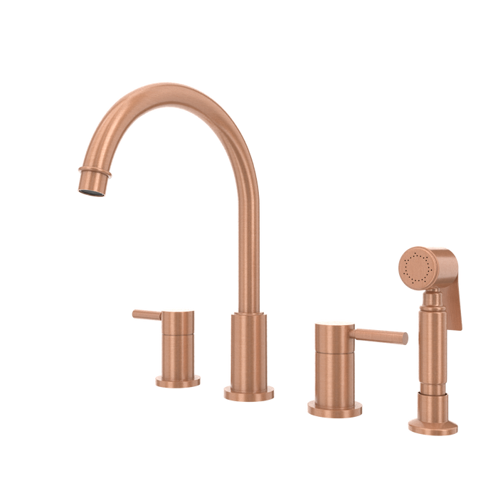 Two-Handles Copper Widespread Kitchen Faucet with Side Sprayer — AK96866-C-48