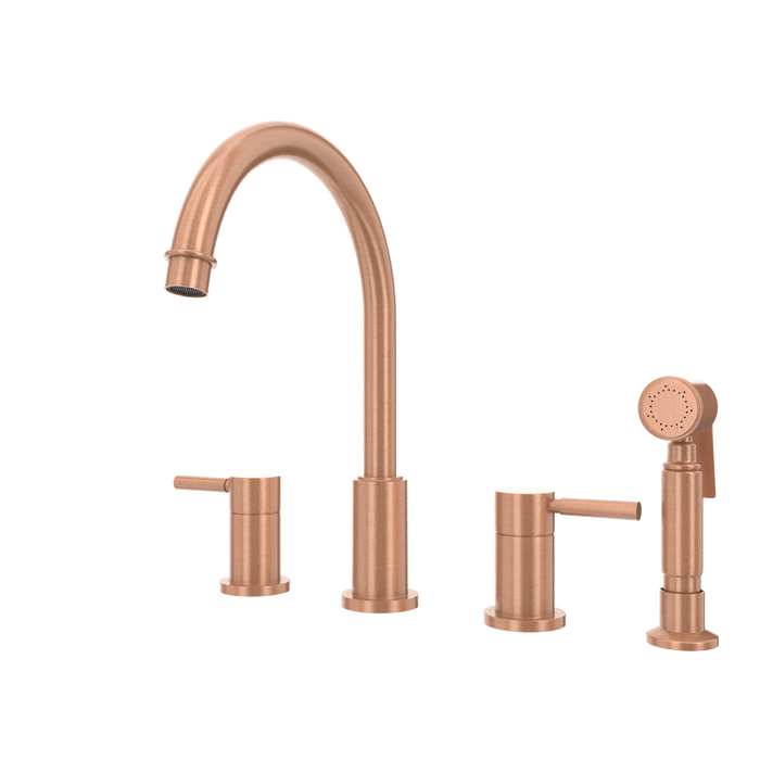 Two-Handles Copper Widespread Kitchen Faucet with Side Sprayer — AK96866-C-48