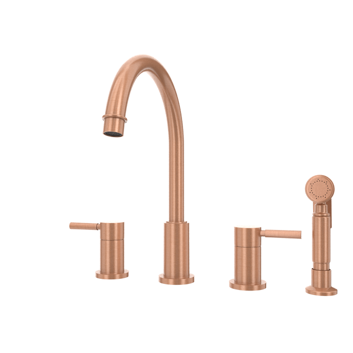 Two-Handles Copper Widespread Kitchen Faucet with Side Sprayer — AK96866-C-48