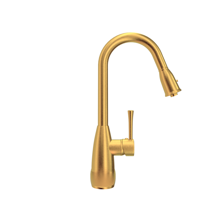 Brushed Gold Pull Out Kitchen Faucet with Deck Plate, Single Level Solid Brass Kitchen Sink Faucets with Pull Down Sprayer - AK455BTG