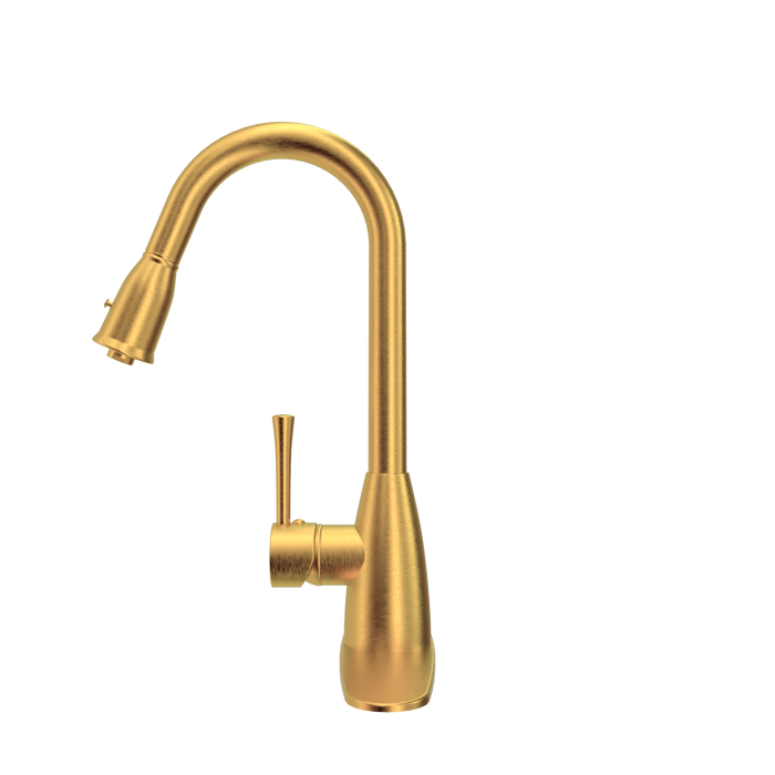 Brushed Gold Pull Out Kitchen Faucet with Deck Plate, Single Level Solid Brass Kitchen Sink Faucets with Pull Down Sprayer - AK455BTG