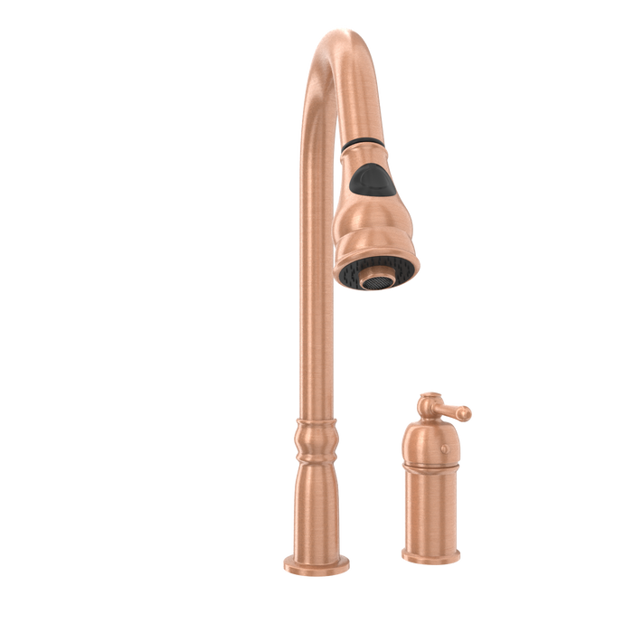 Copper Kitchen Faucet with in-Deck Handle and Soap Dispenser, Single Handle Solid Brass High Arc Pull Down Sprayer Head Kitchen Sink Faucet