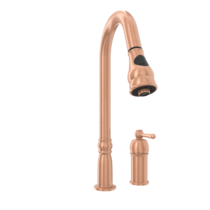 Copper Kitchen Faucet with in-Deck Handle and Soap Dispenser, Single Handle Solid Brass High Arc Pull Down Sprayer Head Kitchen Sink Faucet