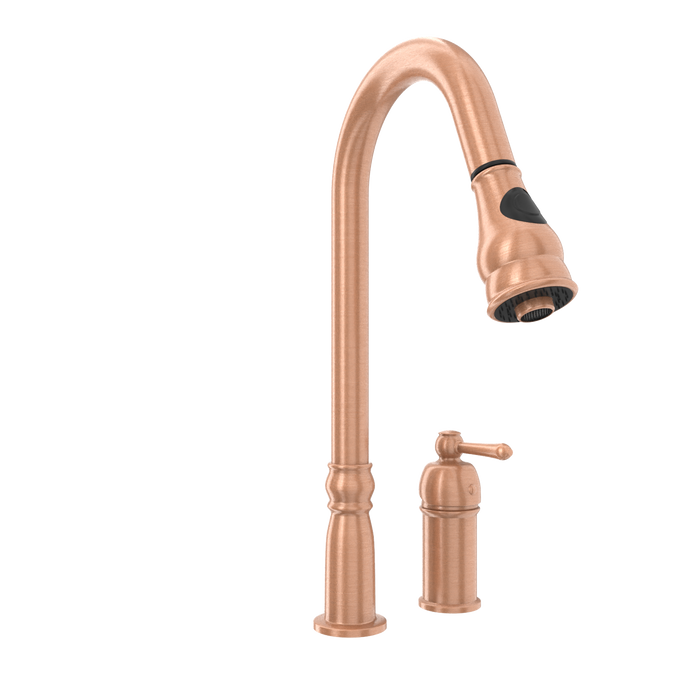 Copper Kitchen Faucet with in-Deck Handle and Soap Dispenser, Single Handle Solid Brass High Arc Pull Down Sprayer Head Kitchen Sink Faucet