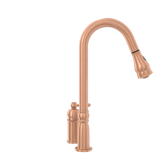 Copper Kitchen Faucet with in-Deck Handle and Soap Dispenser, Single Handle Solid Brass High Arc Pull Down Sprayer Head Kitchen Sink Faucet