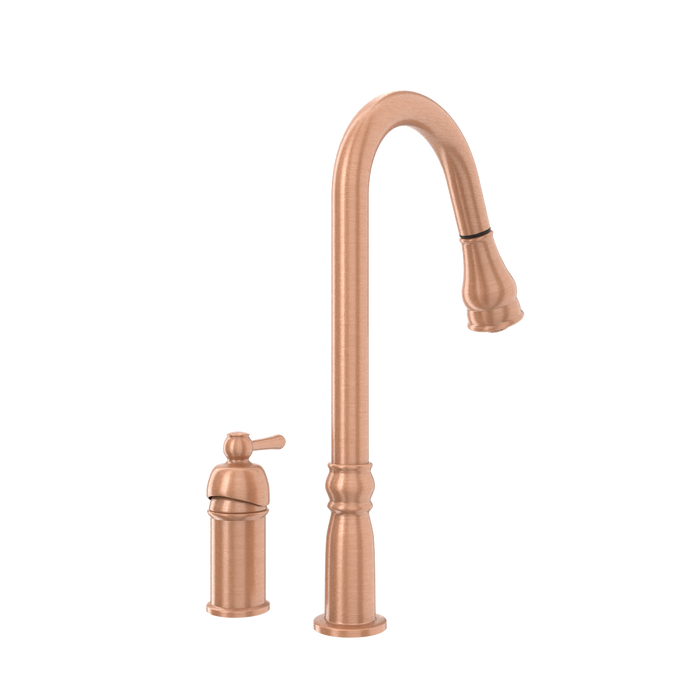 Copper Kitchen Faucet with in-Deck Handle and Soap Dispenser, Single Handle Solid Brass High Arc Pull Down Sprayer Head Kitchen Sink Faucet