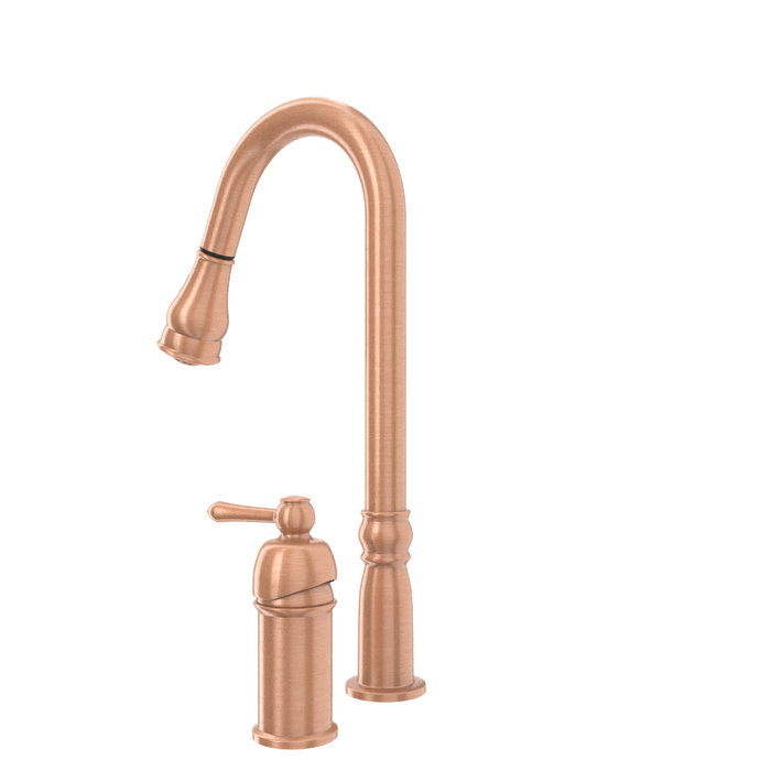 Copper Kitchen Faucet with in-Deck Handle and Soap Dispenser, Single Handle Solid Brass High Arc Pull Down Sprayer Head Kitchen Sink Faucet