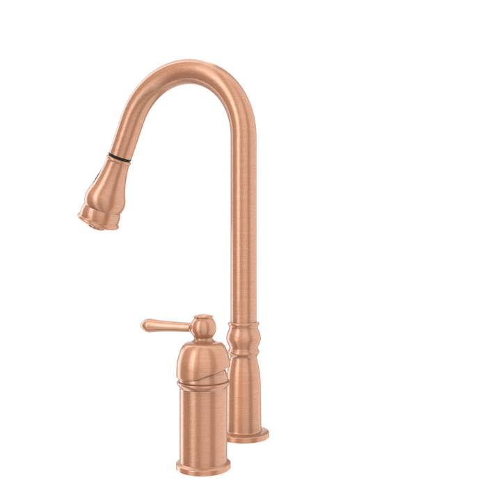 Copper Kitchen Faucet with in-Deck Handle and Soap Dispenser, Single Handle Solid Brass High Arc Pull Down Sprayer Head Kitchen Sink Faucet