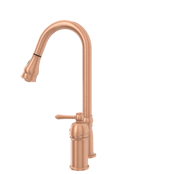 Copper Kitchen Faucet with in-Deck Handle and Soap Dispenser, Single Handle Solid Brass High Arc Pull Down Sprayer Head Kitchen Sink Faucet
