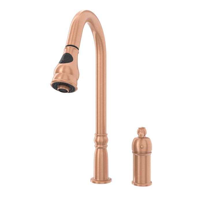 Copper Kitchen Faucet with in-Deck Handle and Soap Dispenser, Single Handle Solid Brass High Arc Pull Down Sprayer Head Kitchen Sink Faucet