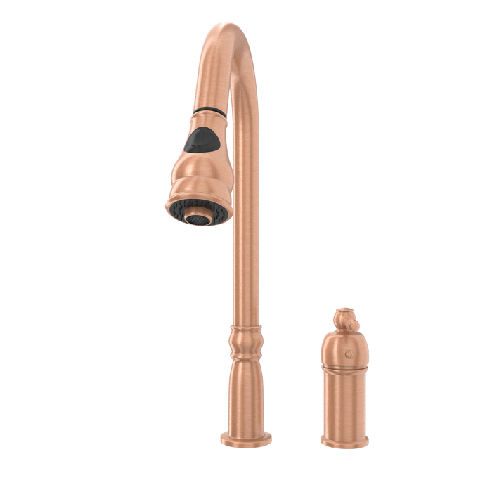 Copper Kitchen Faucet with in-Deck Handle and Soap Dispenser, Single Handle Solid Brass High Arc Pull Down Sprayer Head Kitchen Sink Faucet
