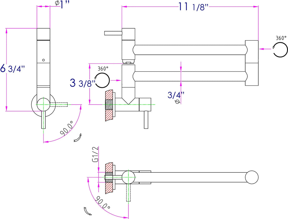 ALFI brand Stainless Steel Retractable Pot Filler Faucet AB5019
