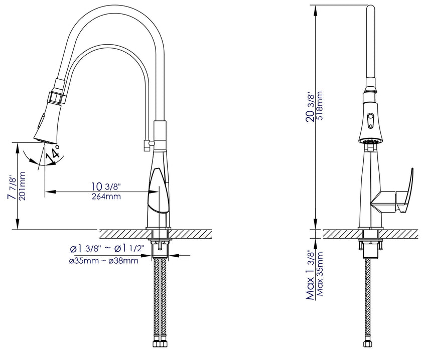 ALFI brand Kitchen Faucet with Black Rubber Stem ABKF3001