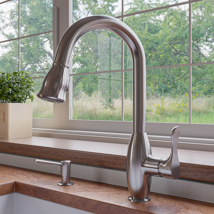 ALFI brand Traditional Gooseneck Pull Down Kitchen Faucet ABKF3783
