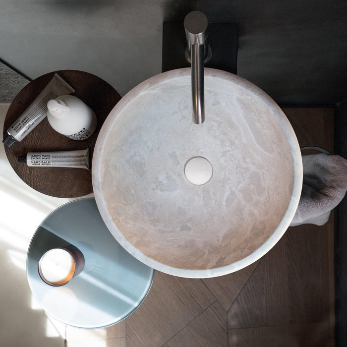 Beige Travertine Natural Stone Drop-in Bathroom Sink Honed and Filled NTRSTC03