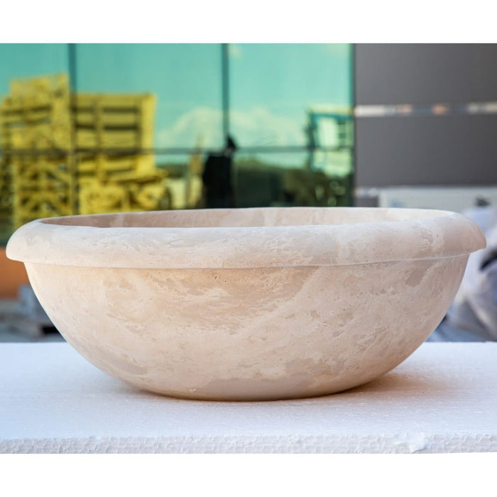 Beige Travertine Natural Stone Drop-in Bathroom Sink Honed and Filled NTRSTC03