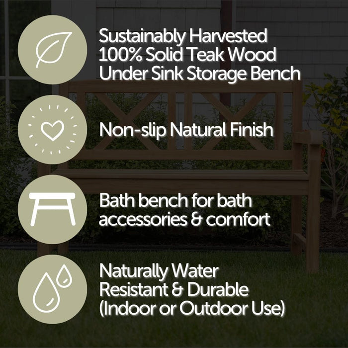 Åre 2 Person Natural Teak Outdoor Patio and Garden Bench