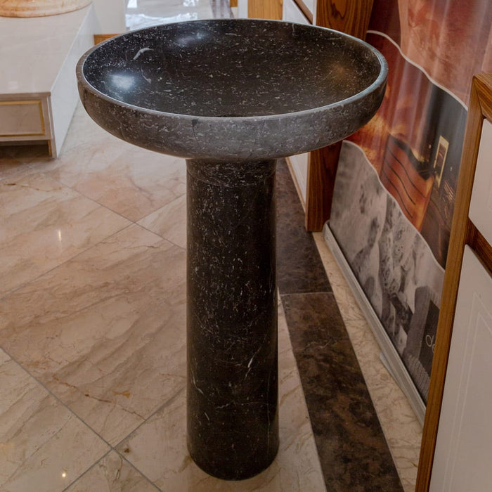 Natural Stone Black Marble Stand-alone Pedestal Sink Polished NTRVS04