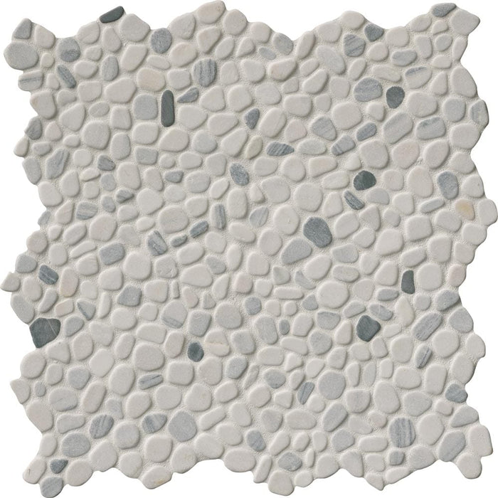 Black and White Pebbles 11.42" x 11.42" Marble Mesh-Mounted Mosaic Tile Pattern-MSI Collection