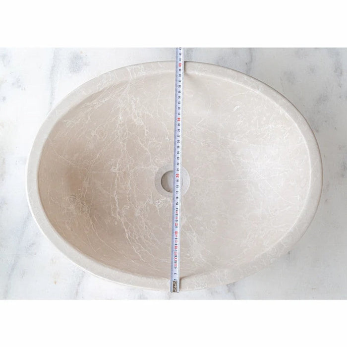 Botticino Marble Natural stone oval shape Vessel Sink Honed size W16 L20.5 H 6 SKU CM-B-002-C  width view