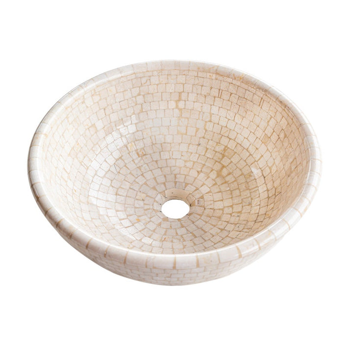 Botticino Marble Mosaic Natural Stone Round Above Vanity Vessel Sink Semi-polished CM-B-016-B