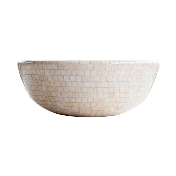 Botticino Marble Mosaic Natural Stone Round Above Vanity Vessel Sink Semi-polished CM-B-016-B