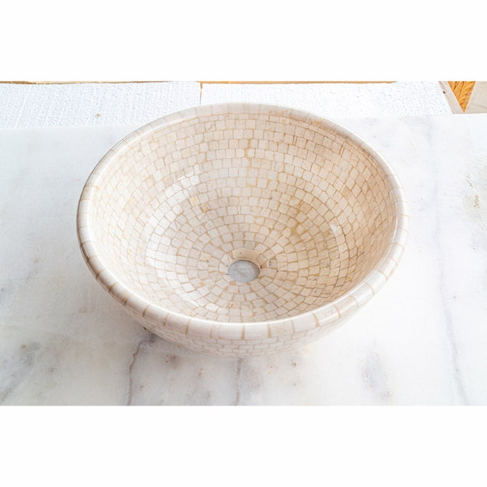 Botticino Marble Mosaic Natural Stone Round Above Vanity Vessel Sink Semi-polished CM-B-016-B