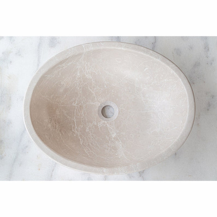 Botticino Marble Natural Stone Oval Shape Above Vanity Vessel Sink Honed CM-B-002-C