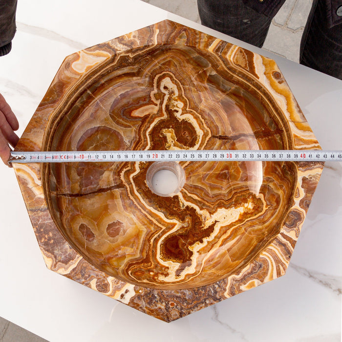 Brown Onyx Translucent Octagon Natural Stone Above Vanity Bathroom Sink Polished EGEBOXP165