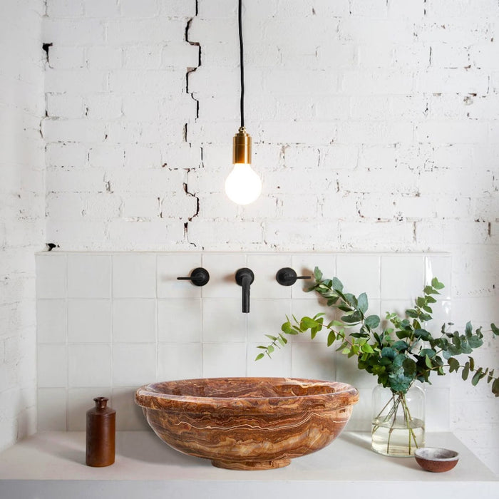 Brown Onyx Translucent Natural Stone Drop-in or Above Vanity Vessel Sink Polished EGEBOXP166