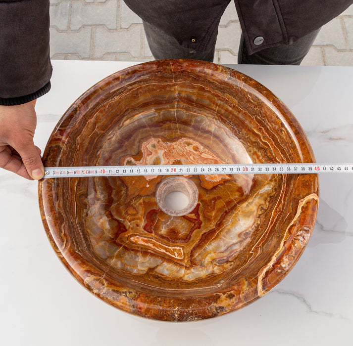 Brown Onyx Translucent Natural Stone Drop-in or Above Vanity Vessel Sink Polished EGEBOXP166